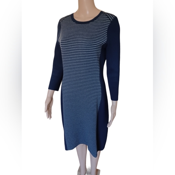 J McLaughlin Womens Striped Long Sleeved Sheath Dress Tea Midi Length Medium - Picture 6 of 8